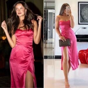 Reformation Marguerite Midi Silk Flambé Hot Pink Dress Size 10